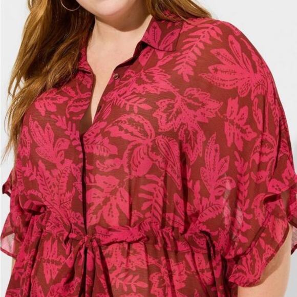 Torrid leaves Chiffon Dolman Short Sleeve Button Up - Picture 4 of 10